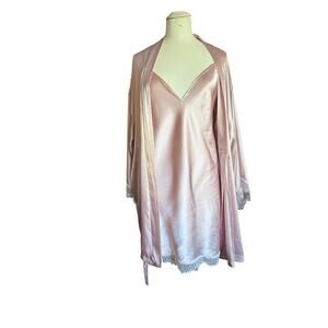 In Bloom Pink Lace Nightgown & Robe Set Size M/L Feminine Lingerie Sleepwear